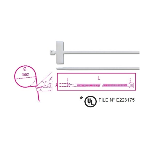 Opaski zaciskowe nylonowe z tabliczką opisową poprzeczną, 25x8mm, kolor naturalny BMBT21025