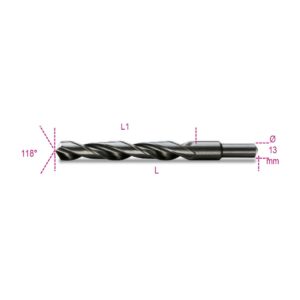 Wiertła kręte cylindryczne krótkie, średnica chwytu zmniejszona do 13 mm, walcowane, czernione, HSS Beta - 410A 13,50