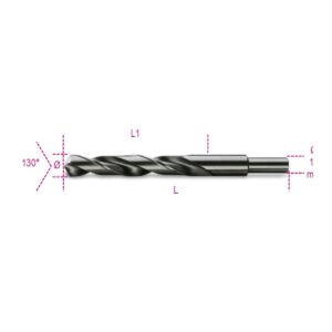 Wiertła kręte cylindryczne krótkie, średnica chwytu zmniejszona do 13 mm, szlifowane, czernione, HSS Beta - 412A 13,50