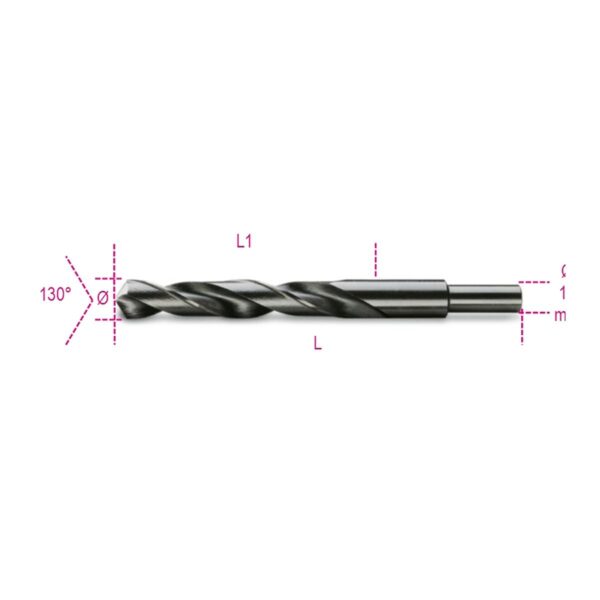 Wiertła kręte cylindryczne krótkie, średnica chwytu zmniejszona do 13 mm, szlifowane, czernione, HSS Beta - 412A 13,50