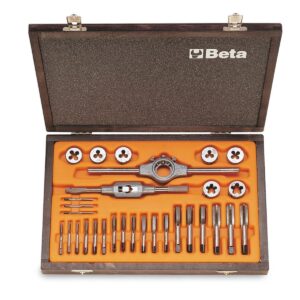 Zestaw gwintowników model 430 i narzynek model 440 ze stali chromowej, z akcesoriami w pudełku drewnianym Beta - 446/C30