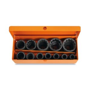 Komplet 12 nasadek udarowych dwunastokątnych, fosforanowanych, w pudełku metalowym Beta - 720B/C12