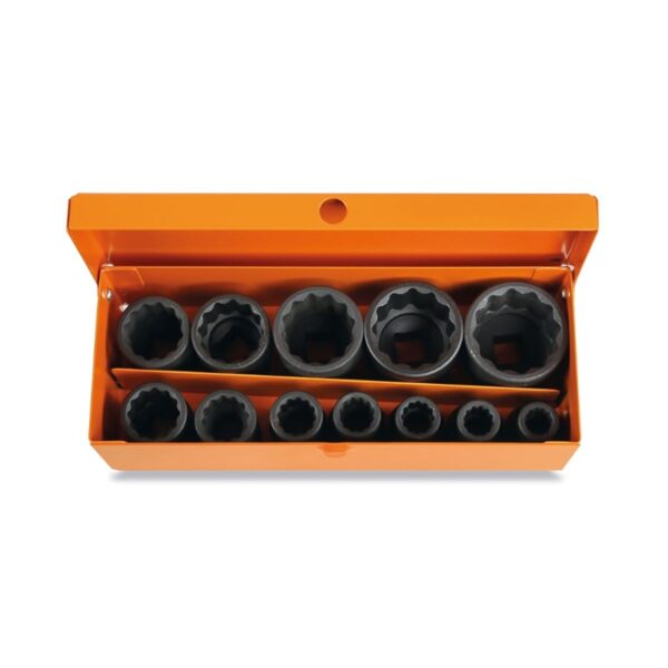 Komplet 12 nasadek udarowych dwunastokątnych, fosforanowanych, w pudełku metalowym Beta - 720B/C12
