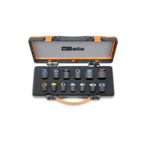 Komplet 13 nasadek udarowych, gniazdo 1/2", fosforanowanych, rozmiar oznaczony kolorem, w metalowym pudełku Beta - 720MC/C13