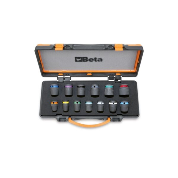 Komplet 13 nasadek udarowych, gniazdo 1/2", fosforanowanych, rozmiar oznaczony kolorem, w metalowym pudełku Beta - 720MC/C13
