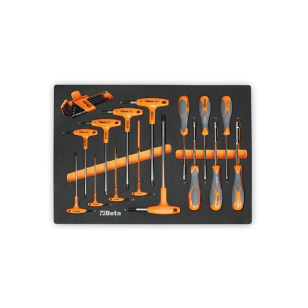 Zestaw kluczy trzpieniowych kątowych profil Torx® z rękojeścią i nasadek w piankowym wkładzie profilowanym Beta - MM60