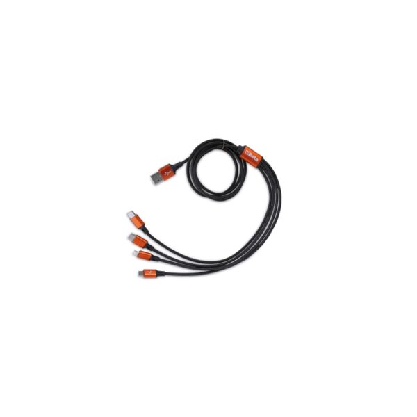 Kabel do ładowania 4 w 1, pozwalający ładować urządzenia z różnymi wejściami, w tym równoczesne ładowanie kilku urządzeń. BETACollection - 9549CR