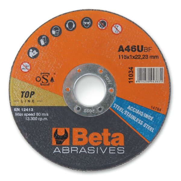 Tarcze do cięcia stali i stali nierdzewnej, cienkie, płaskie BetaABRASIVES - 11034 1,0-22,23