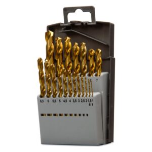 KOMPLET WIERTEŁ DO METALU, HSS-TIN, TYTANOWE, DIN 338, 19 SZTUK, ŚR1-10 MM MODEL BM1950