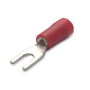 KOŃCÓWKA KABLOWA IZOLOWANA WIDEŁKOWA Z ANTYWIBRACYJNĄ TULEJKĄ MIEDZIANĄ, 1,5/3, PVC, CZERWONA, ZAKRES 0,25-1,5 MM2, OPAKOWANIE 100 SZTUK MODEL BM90108