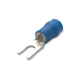 KOŃCÓWKA KABLOWA IZOLOWANA WIDEŁKOWA Z ANTYWIBRACYJNĄ TULEJKĄ MIEDZIANĄ, 2,5/3, PVC, NIEBIESKA, ZAKRES 1,5-2,5 MM2, OPAKOWANIE 100 SZTUK MODEL BM90208